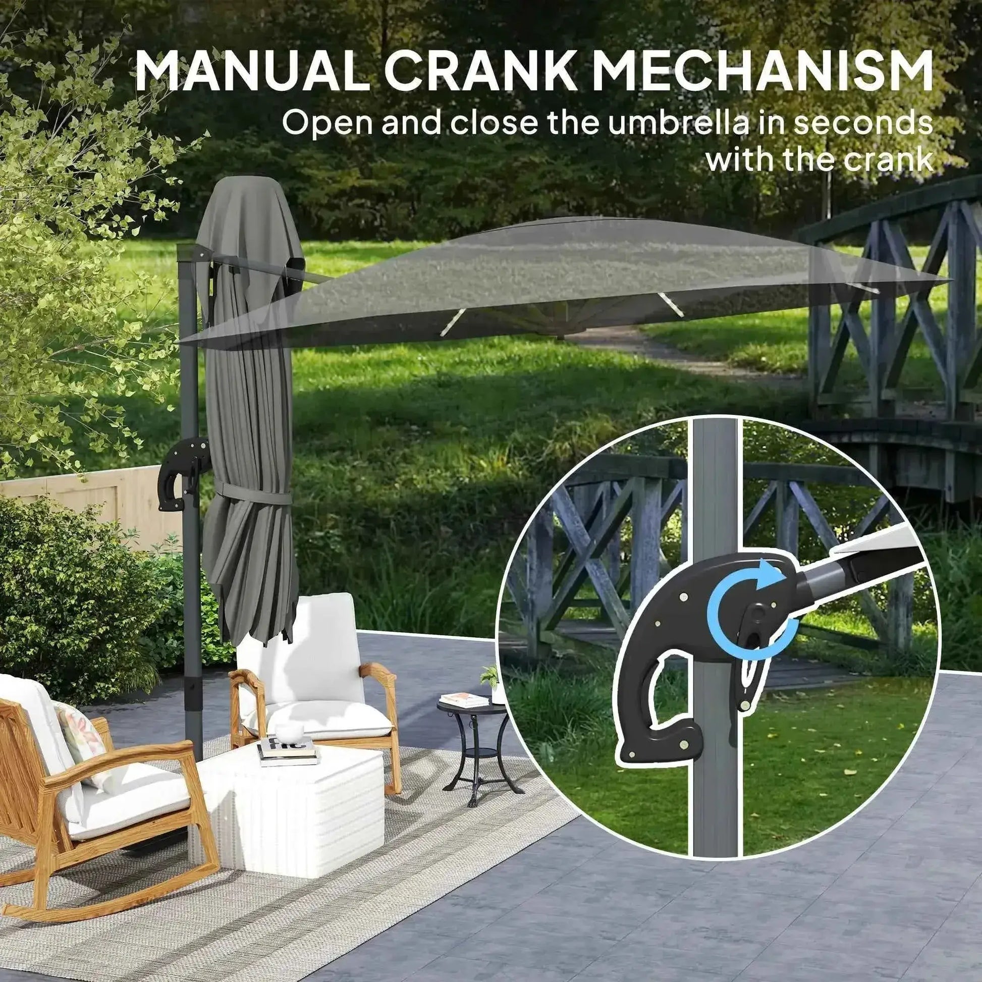 Outsunny 3m Solar LED Cantilever Parasol - Dark Grey | 84D-434V00CG