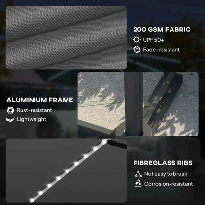 Outsunny 3m Solar LED Cantilever Parasol - Dark Grey | 84D-434V00CG