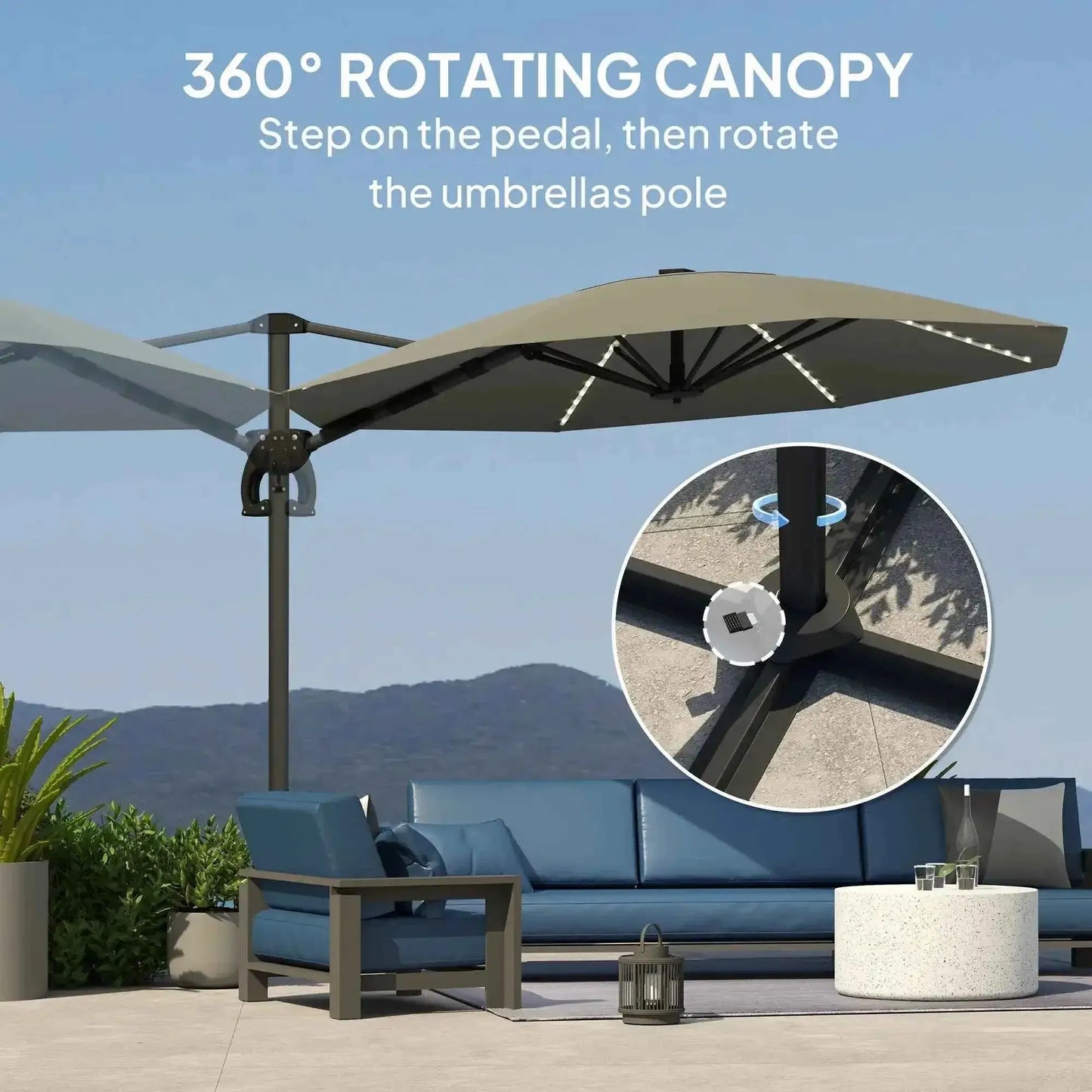Outsunny 3m Solar LED Cantilever Parasol - Dark Grey | 84D-434V00CG