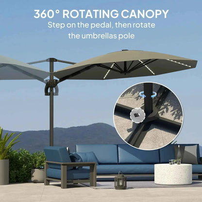 Outsunny 3m Solar LED Cantilever Parasol - Dark Grey | 84D-434V00CG