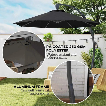 Outsunny 3m Cantilever Parasol – Crank Handle, 360° Rotation, Black | 84D-388V00BK
