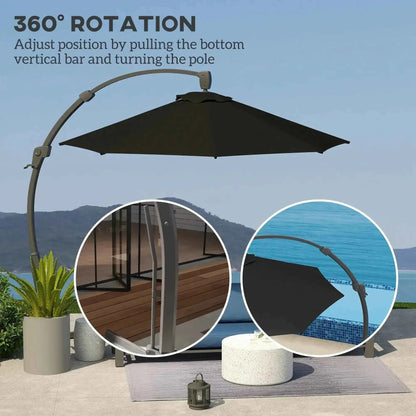 Outsunny 3m Cantilever Parasol – Crank Handle, 360° Rotation, Black | 84D-388V00BK