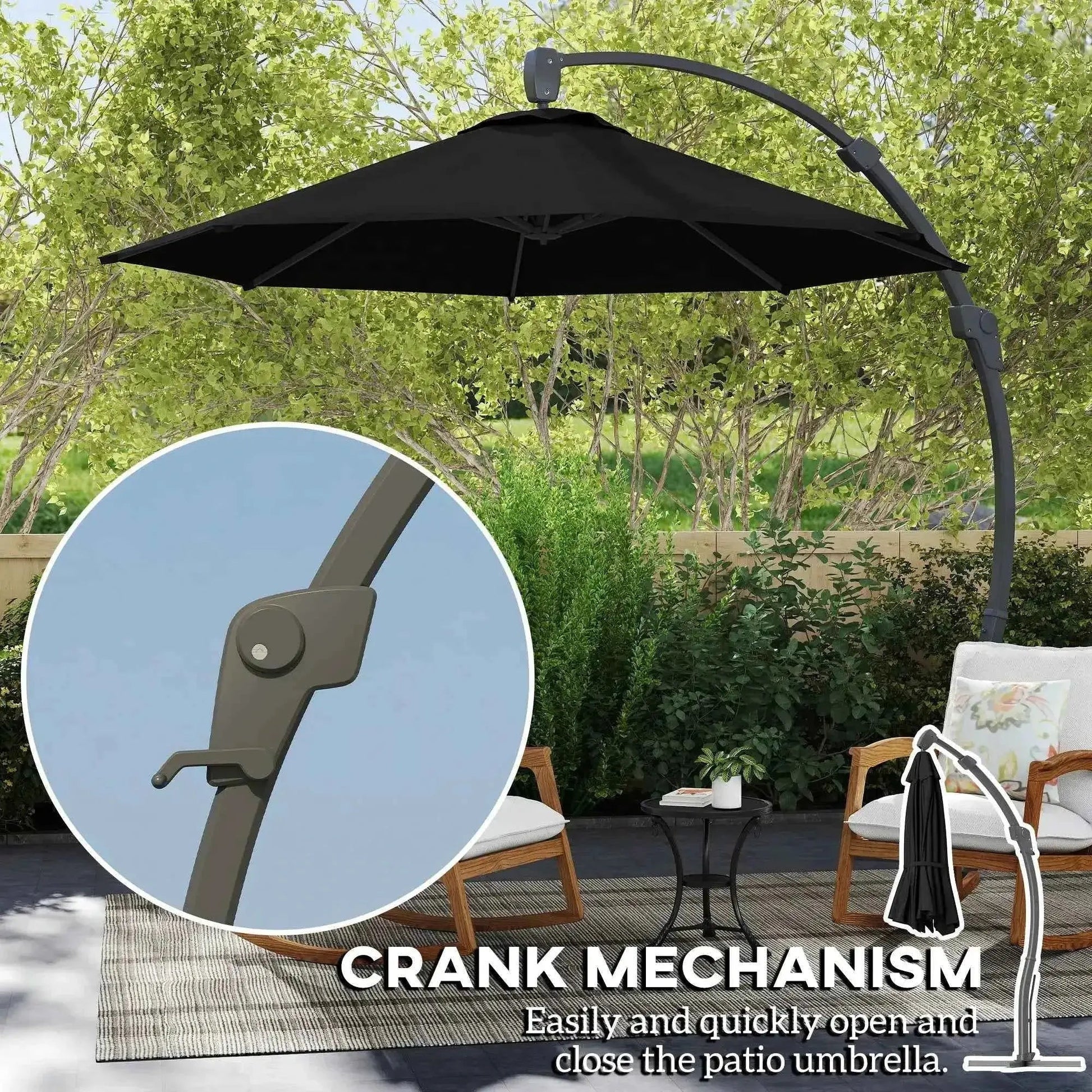 Outsunny 3m Cantilever Parasol – Crank Handle, 360° Rotation, Black | 84D-388V00BK
