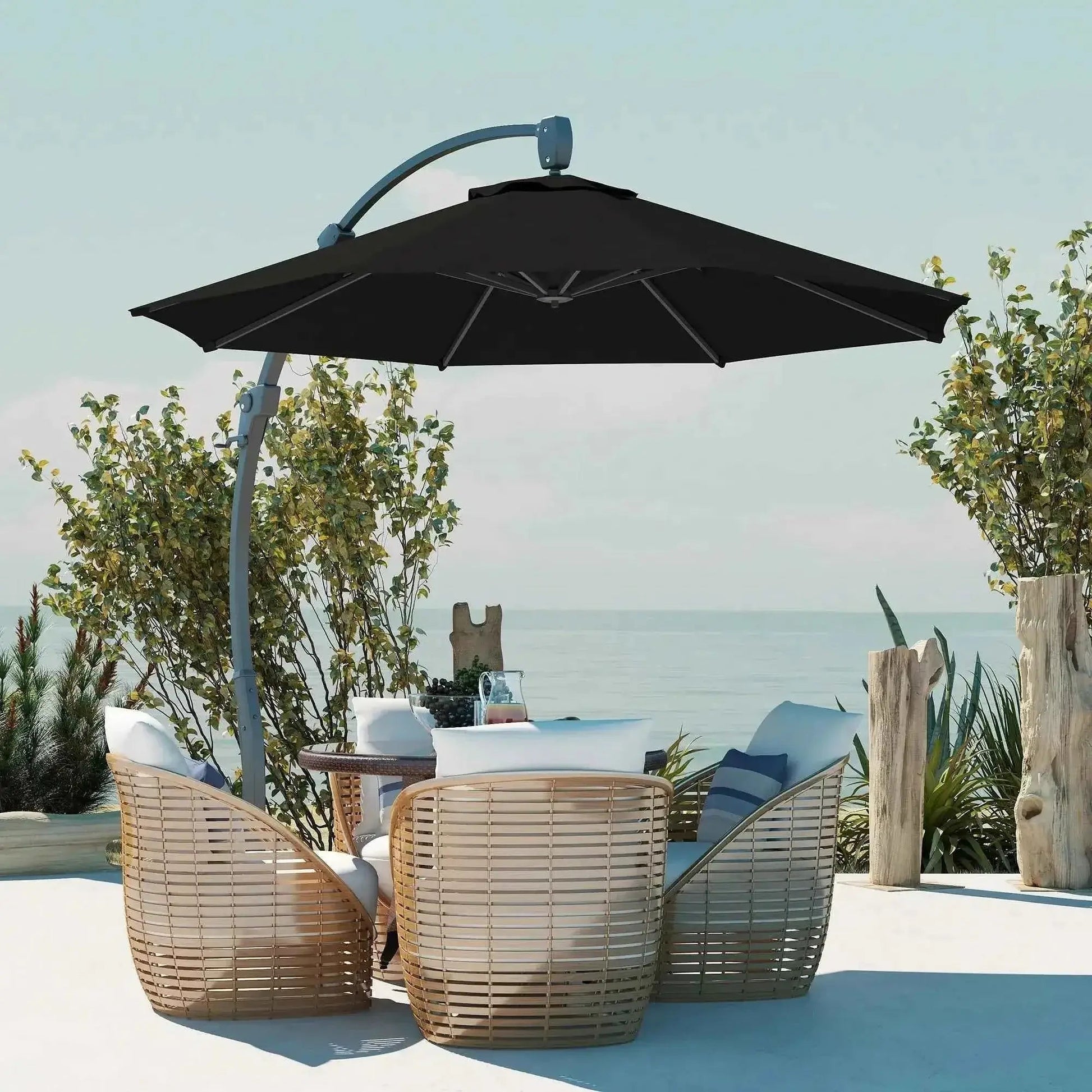 Outsunny 3m Cantilever Parasol – Crank Handle, 360° Rotation, Black | 84D-388V00BK