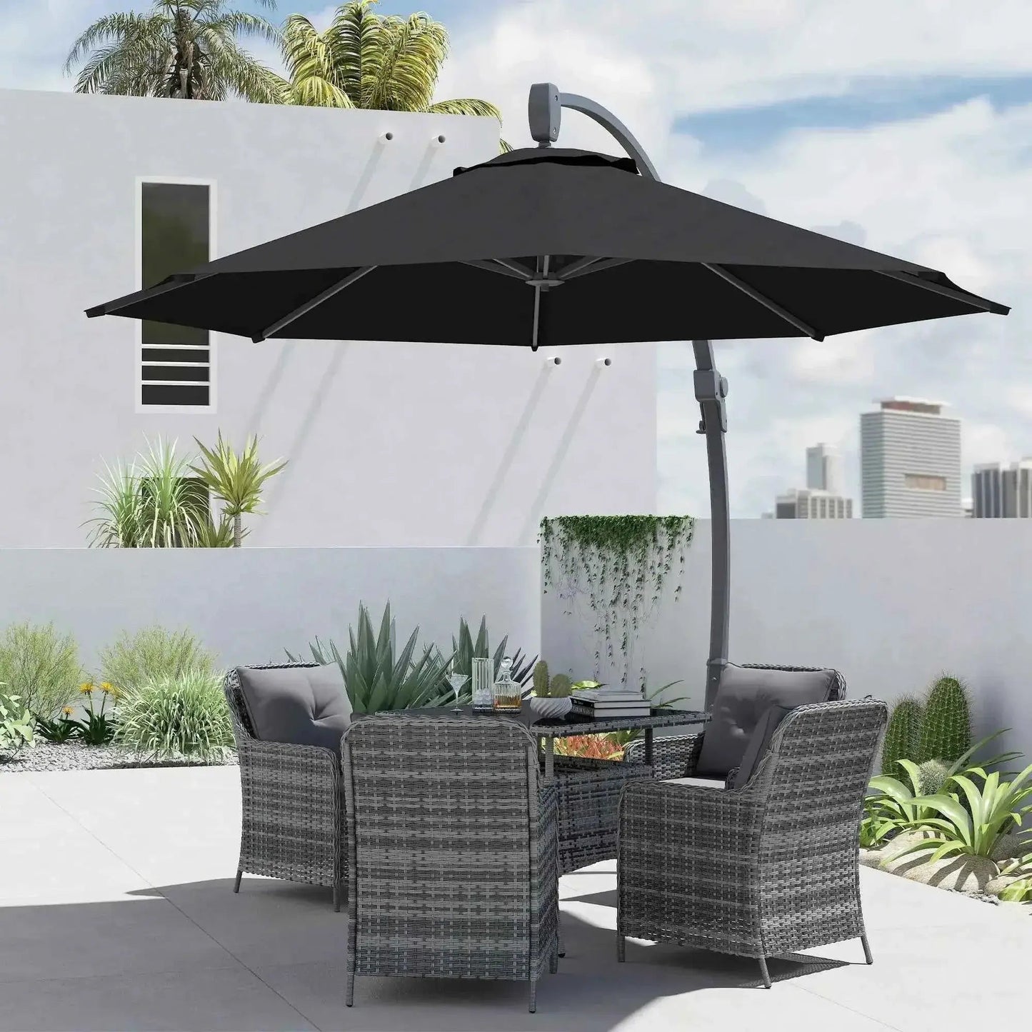 Outsunny 3m Cantilever Parasol – Crank Handle, 360° Rotation, Black | 84D-388V00BK
