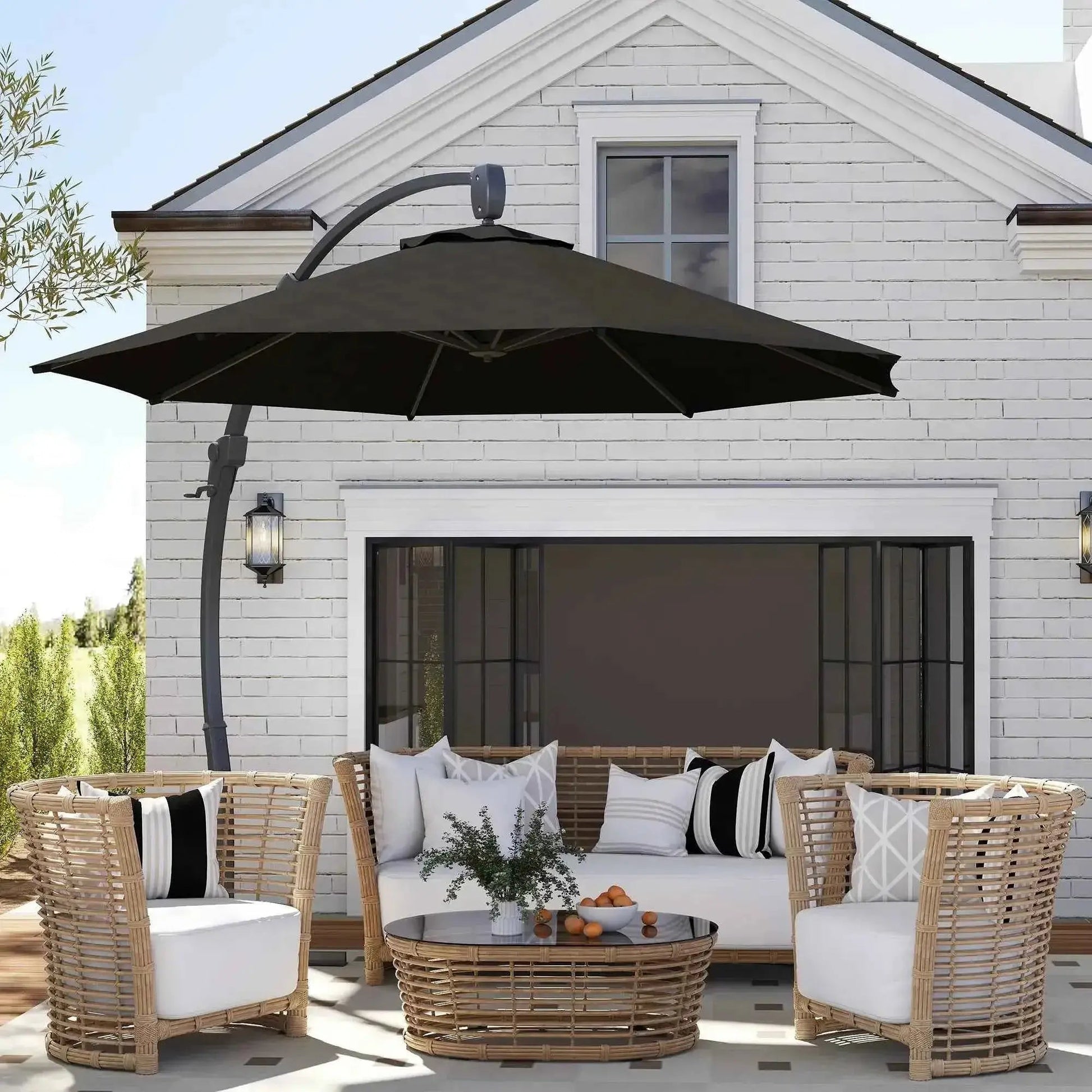 Outsunny 3m Cantilever Parasol – Crank Handle, 360° Rotation, Black | 84D-388V00BK