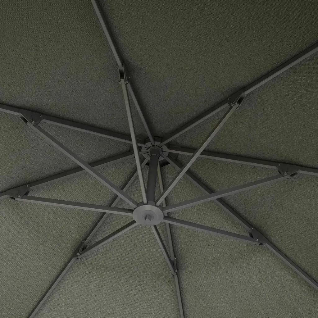 Gray fabric canopy cantilever parasol with metal ribs and central pole for outdoor shade by outsunny