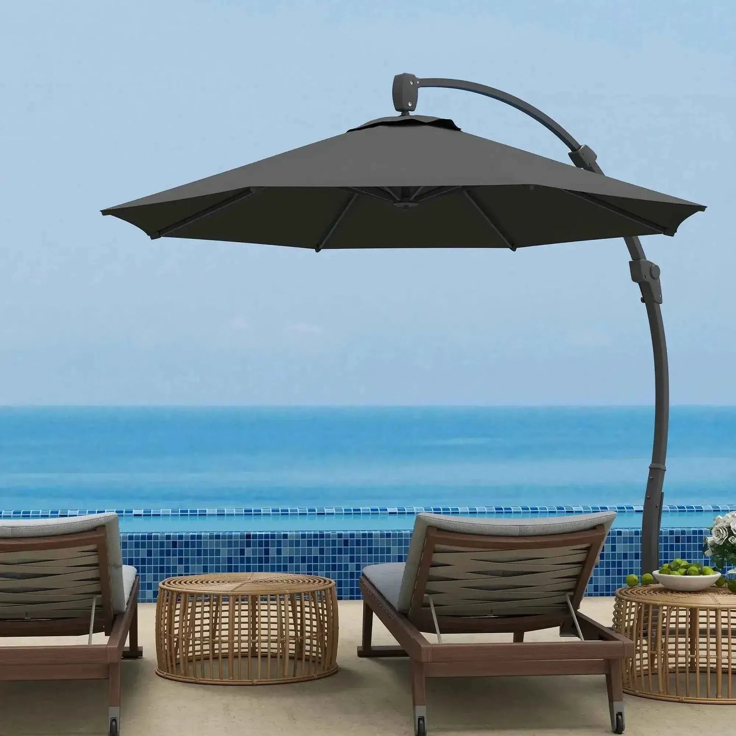 Outsunny 3m Cantilever Parasol – Crank Handle, 360° Rotation, Grey | 84D-388V00GY