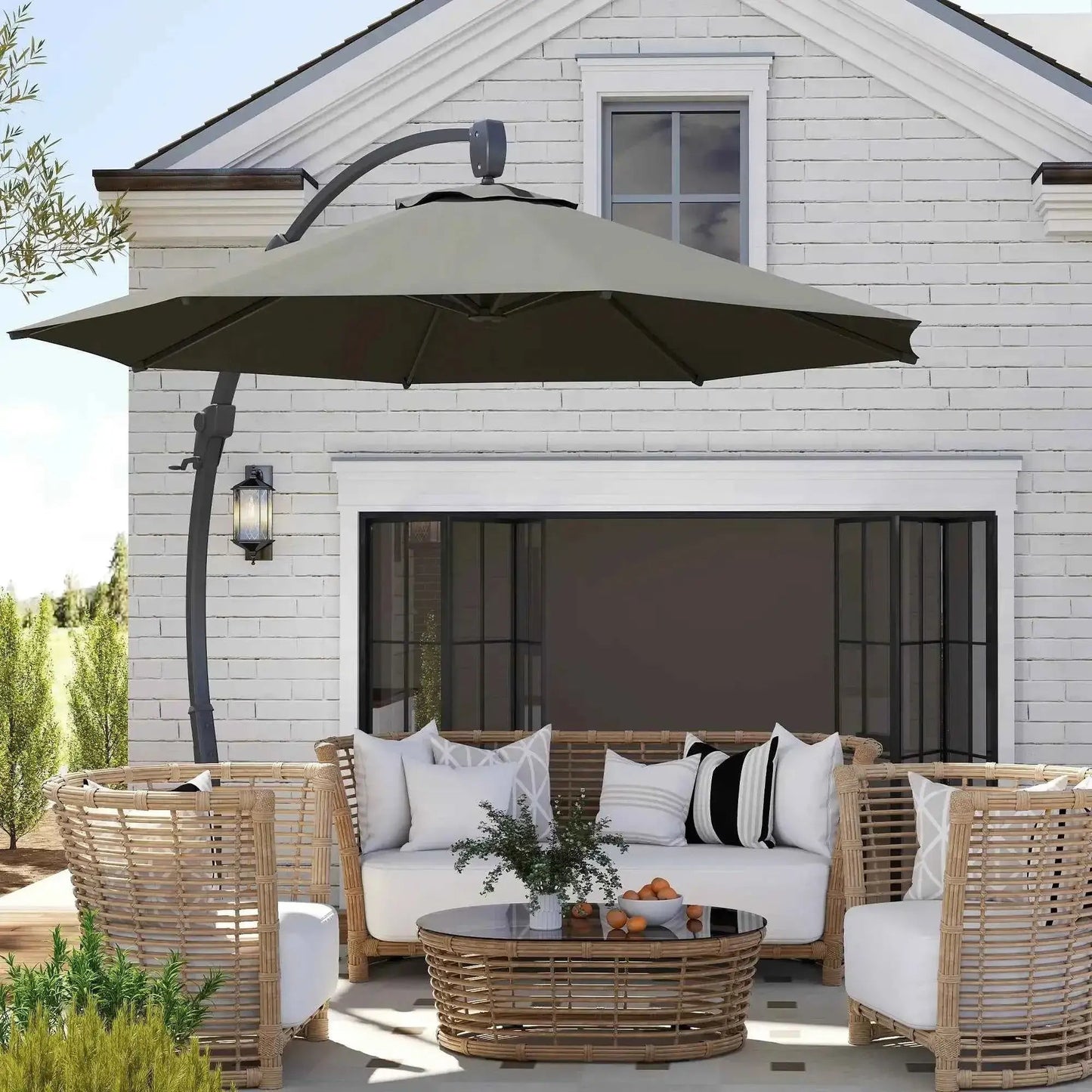 Outsunny 3m Cantilever Parasol – Crank Handle, 360° Rotation, Grey | 84D-388V00GY