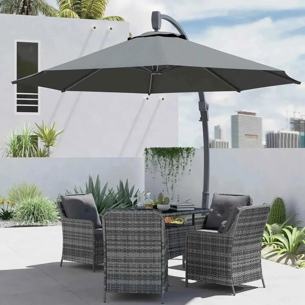 Gray outsunny 3m cantilever parasol with curved metal pole fabric canopy crank handle and 360 degree rotation