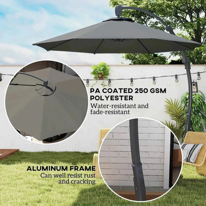 Gray pa coated 250 gsm polyester Outsunny 3m cantilever parasol with aluminum frame and crank handle in grey