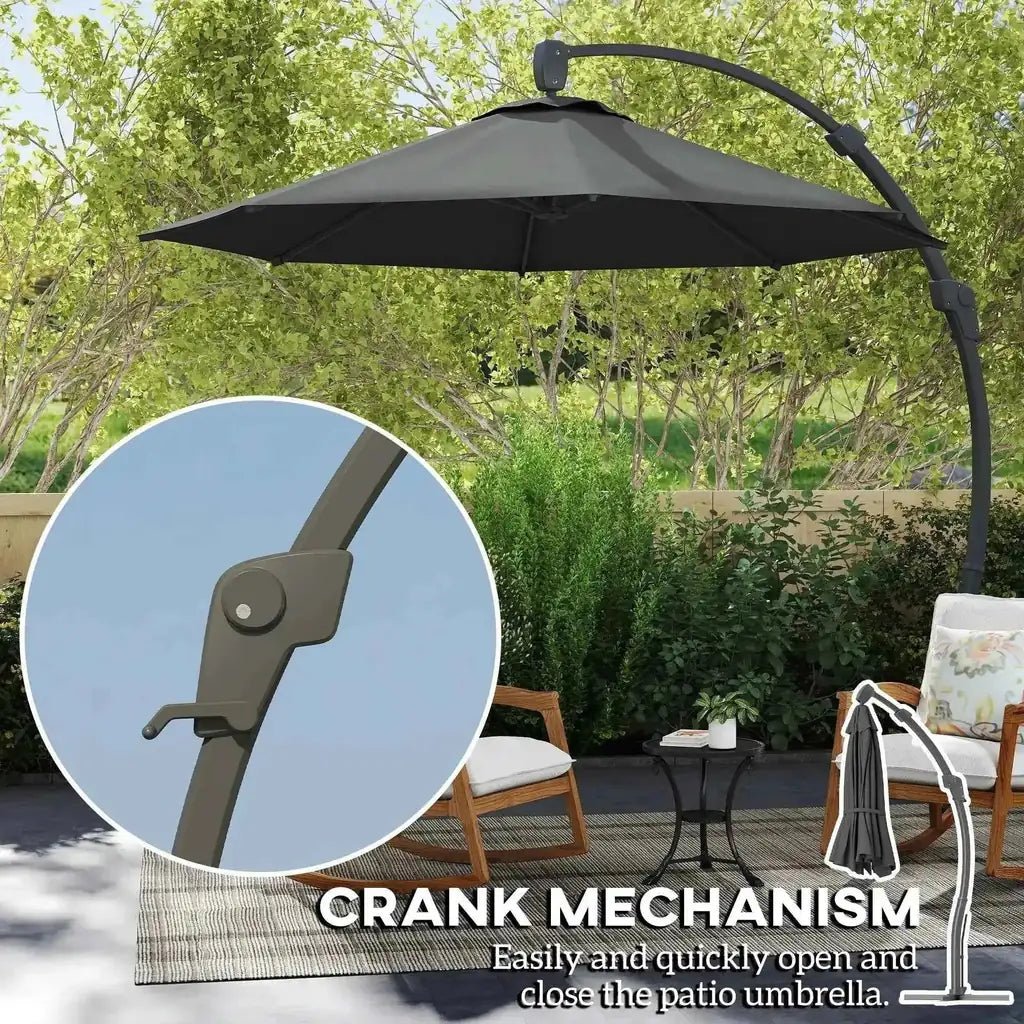 Black outsunny 3m cantilever patio umbrella with curved metal arm crank handle and 360 degree rotation mechanism