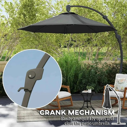 Black outsunny 3m cantilever patio umbrella with curved metal arm crank handle and 360 degree rotation mechanism