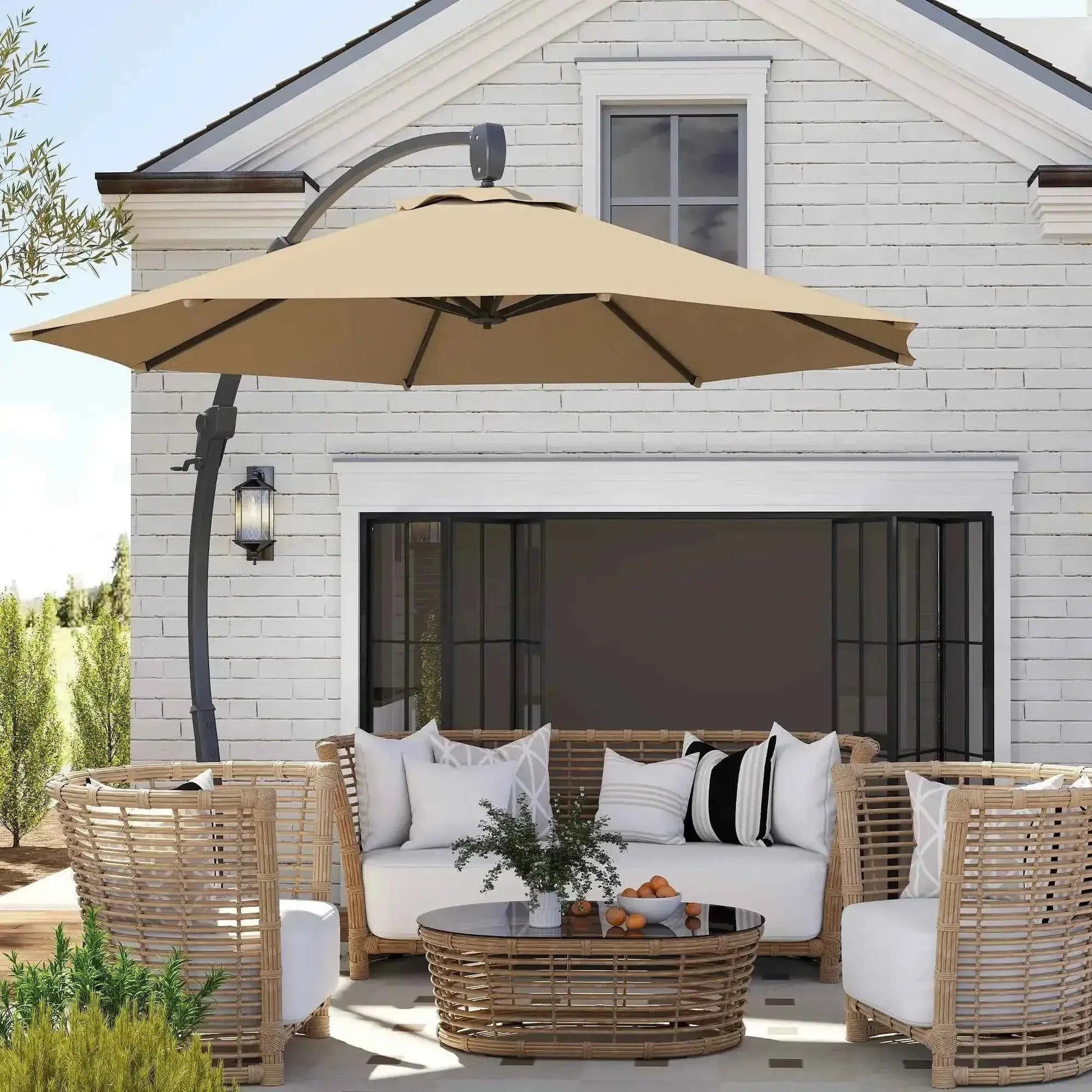 Outsunny 3m Cantilever Parasol – Crank Handle, 360° Rotation, Khaki | 84D-388V00KK