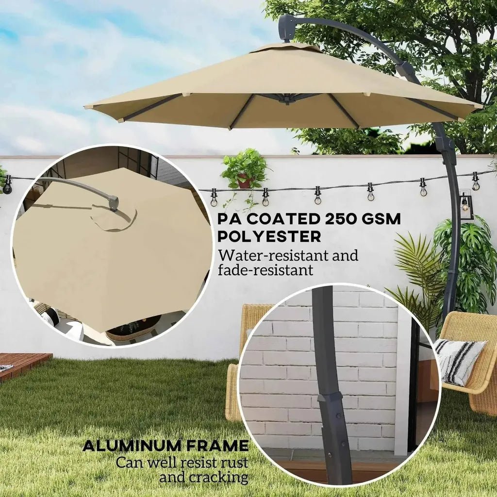 Beige pa coated 250 gsm polyester outsunny 3m cantilever parasol with aluminum frame and crank handle in khaki