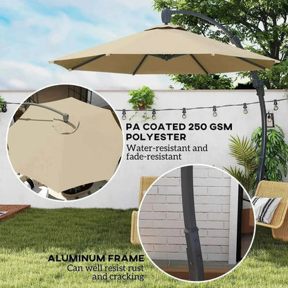 Beige pa coated 250 gsm polyester outsunny 3m cantilever parasol with aluminum frame and crank handle in khaki