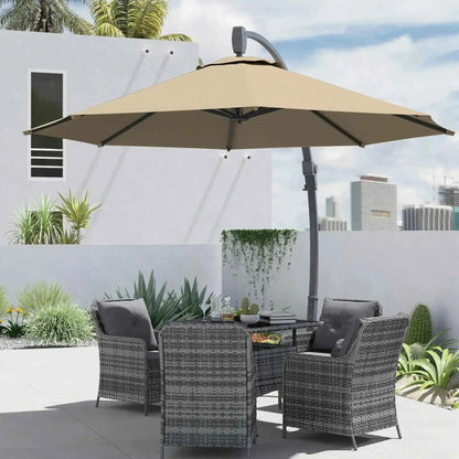 Outsunny 3m Cantilever Parasol – Crank Handle, 360° Rotation, Khaki | 84D-388V00KK