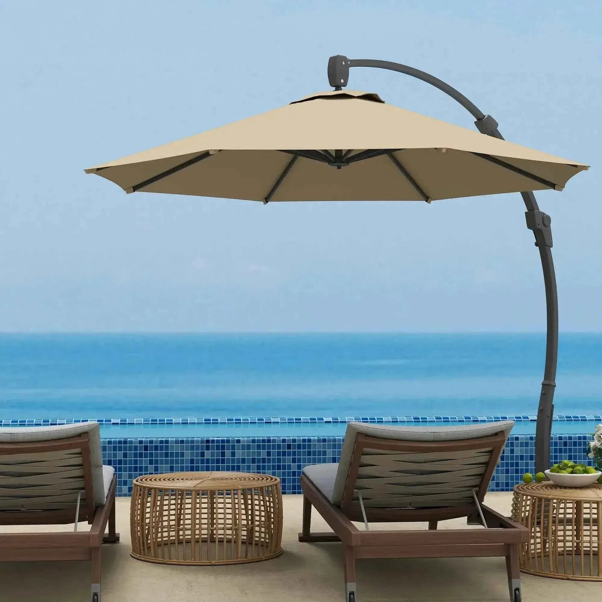 Outsunny 3m Cantilever Parasol – Crank Handle, 360° Rotation, Khaki | 84D-388V00KK