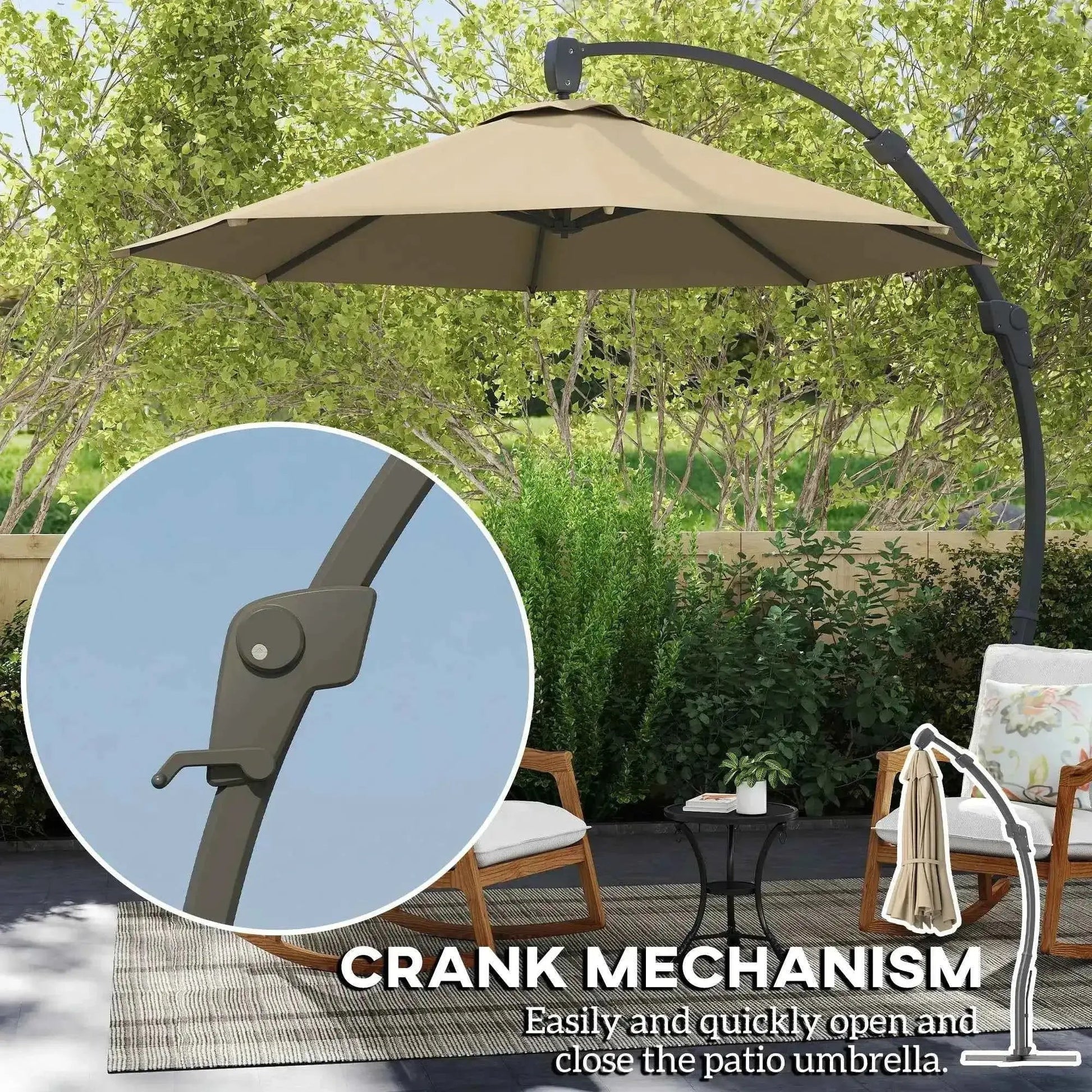 Outsunny 3m Cantilever Parasol – Crank Handle, 360° Rotation, Khaki | 84D-388V00KK