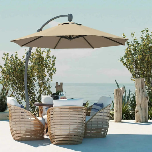 Outsunny 3m Cantilever Parasol – Crank Handle, 360° Rotation, Khaki | 84D-388V00KK