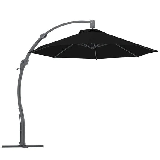 Outsunny 3m Cantilever Parasol – Crank Handle, 360° Rotation, Black | 84D - 388V00BK - Furniture, Lighting & Decor