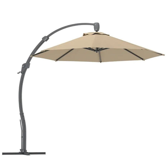Outsunny 3m Cantilever Parasol – Crank Handle, 360° Rotation, Khaki | 84D - 388V00KK - Furniture, Lighting & Decor