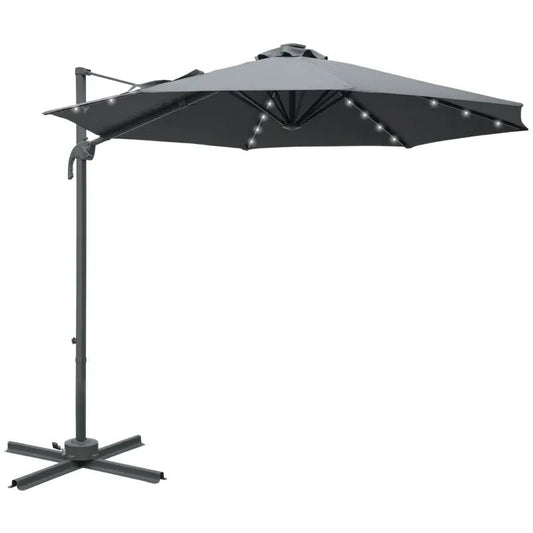 Outsunny 3m Cantilever Parasol – Crank, Tilt, LED, 360° Rotating | 84D - 099CG - Furniture, Lighting & Decor