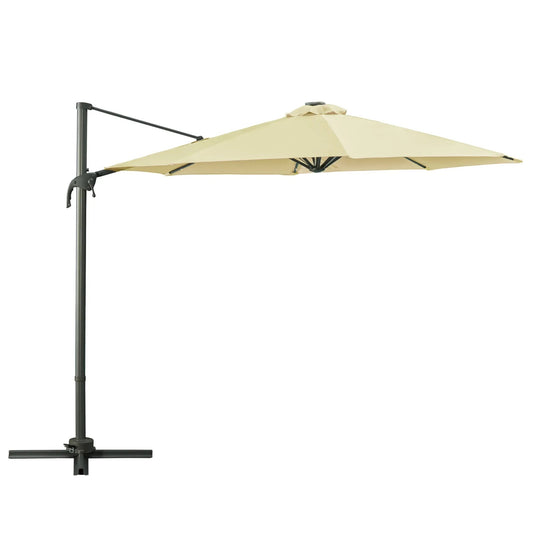 Outsunny 3m Cantilever Parasol – Crank, Tilt, LED, 360° Rotating - Beige | 84D - 099BG - Furniture, Lighting & Decor