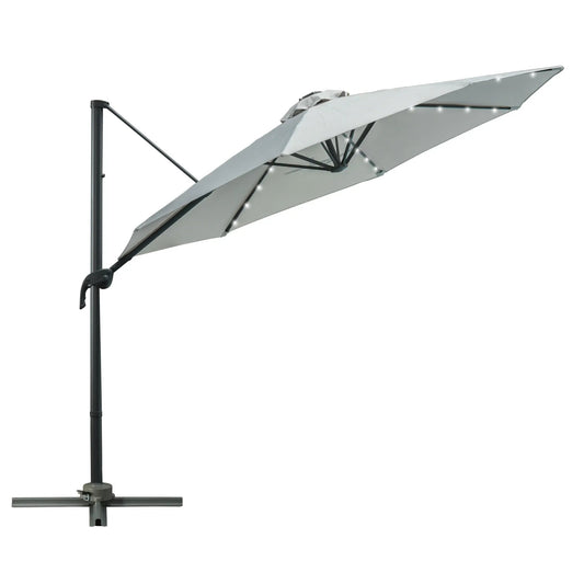 Outsunny 3m Cantilever Parasol – Crank, Tilt, LED, 360° Rotating - Grey | 84D - 099GY - Furniture, Lighting & Decor