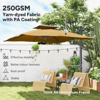 Outsunny 3m Cantilever Parasol – Hydraulic, Dual Vented, Khaki | 84D - 322V00KK - Furniture, Lighting & Decor