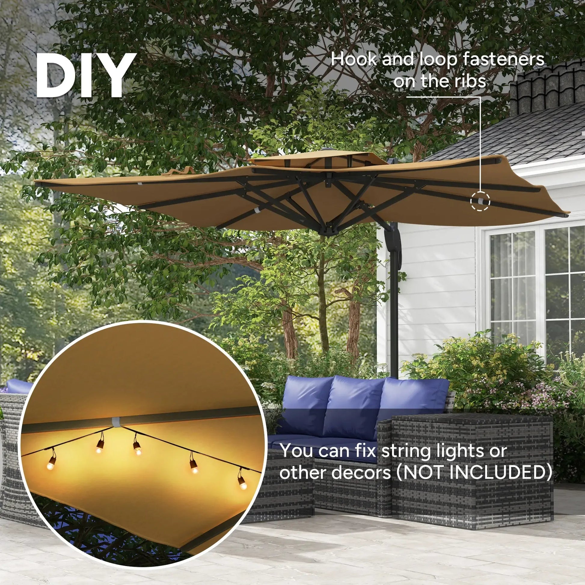 Outsunny 3m Cantilever Parasol – Hydraulic, Dual Vented, Khaki | 84D - 322V00KK - Furniture, Lighting & Decor