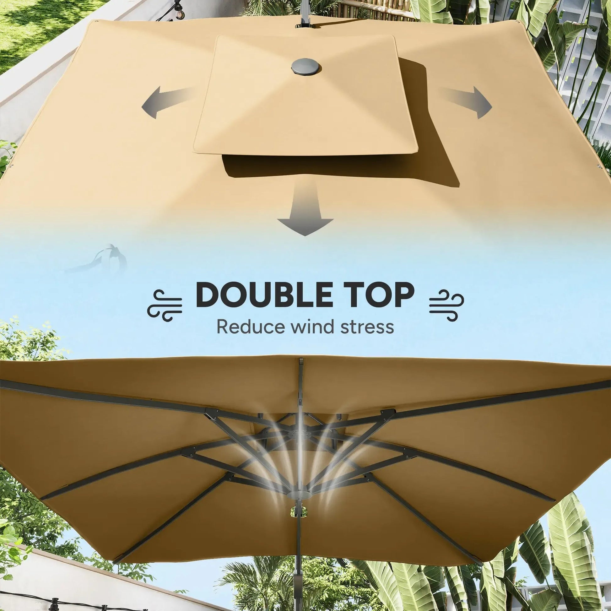 Outsunny 3m Cantilever Parasol – Hydraulic, Dual Vented, Khaki | 84D - 322V00KK - Furniture, Lighting & Decor