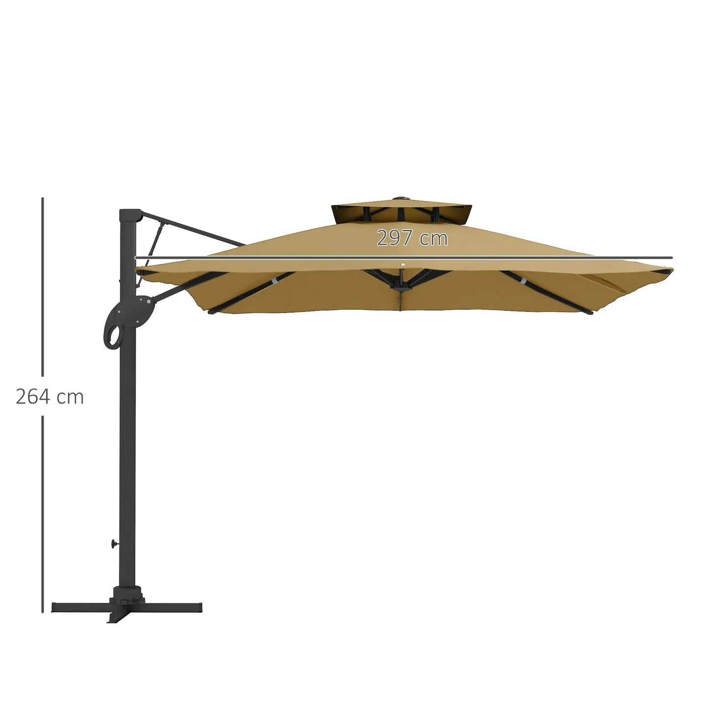 Outsunny 3m Cantilever Parasol – Hydraulic, Dual Vented, Khaki | 84D - 322V00KK - Furniture, Lighting & Decor