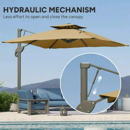 Outsunny 3m Cantilever Parasol – Hydraulic, Dual Vented, Khaki | 84D - 322V00KK - Furniture, Lighting & Decor