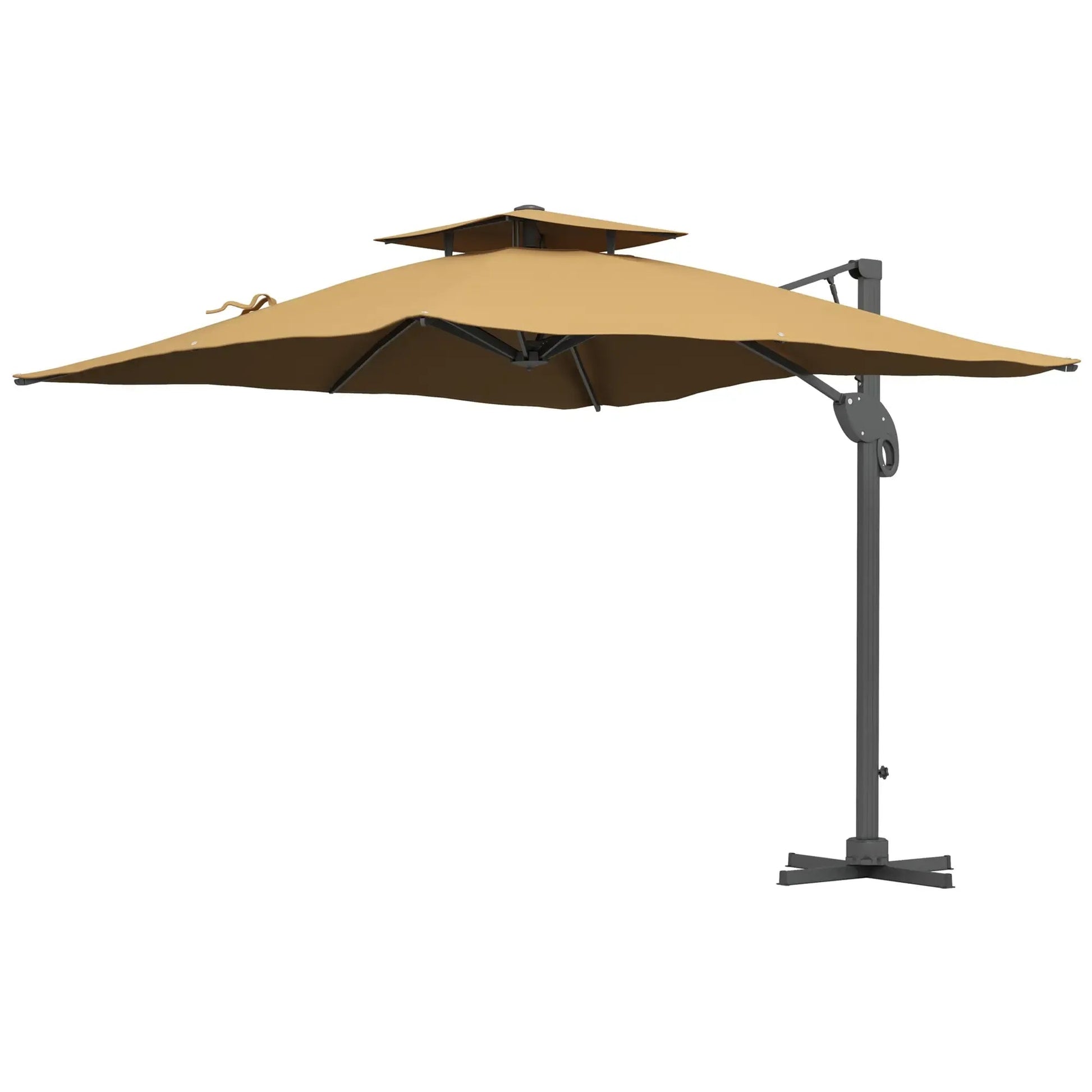 Outsunny 3m Cantilever Parasol – Hydraulic, Dual Vented, Khaki | 84D - 322V00KK - Furniture, Lighting & Decor