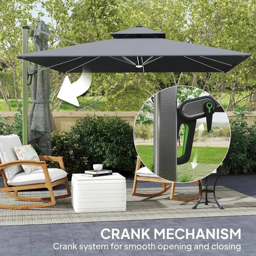Black cantilever patio umbrella with crank mechanism for smooth opening and closing by outsunny
