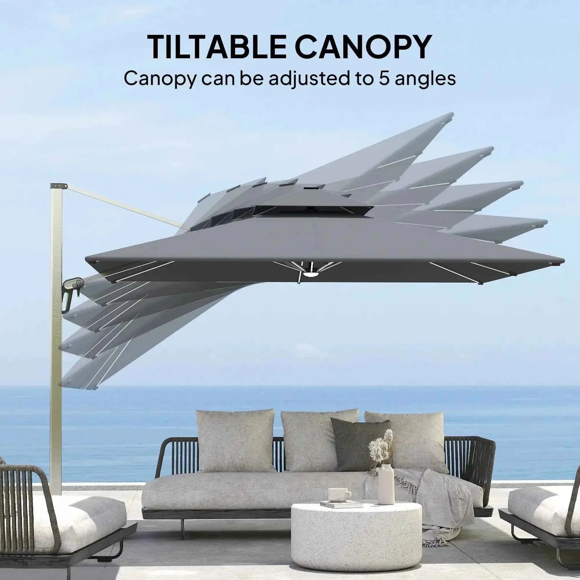 Outsunny 3m Cantilever Parasol – Solar LED, 360° Rotation, Tilt, Grey | 84D-413V00GY