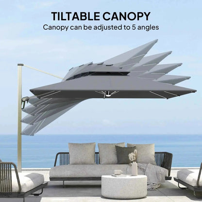 Outsunny 3m Cantilever Parasol – Solar LED, 360° Rotation, Tilt, Grey | 84D-413V00GY