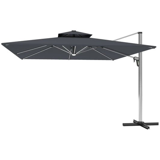 Outsunny 3m Cantilever Parasol – Solar LED, 360° Rotation, Tilt, Grey | 84D - 413V00GY - Furniture, Lighting & Decor