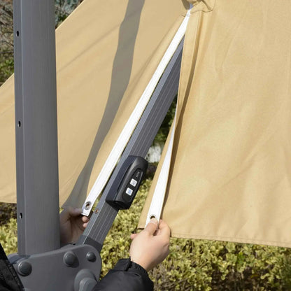 Outsunny 3m Cantilever Parasol – Solar LED, Tilt, Crank, Khaki | 84D-184KK