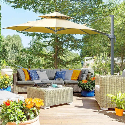 Outsunny 3m Cantilever Parasol – Solar Lights, Power Bank, 360° Spin | 84D-109V01