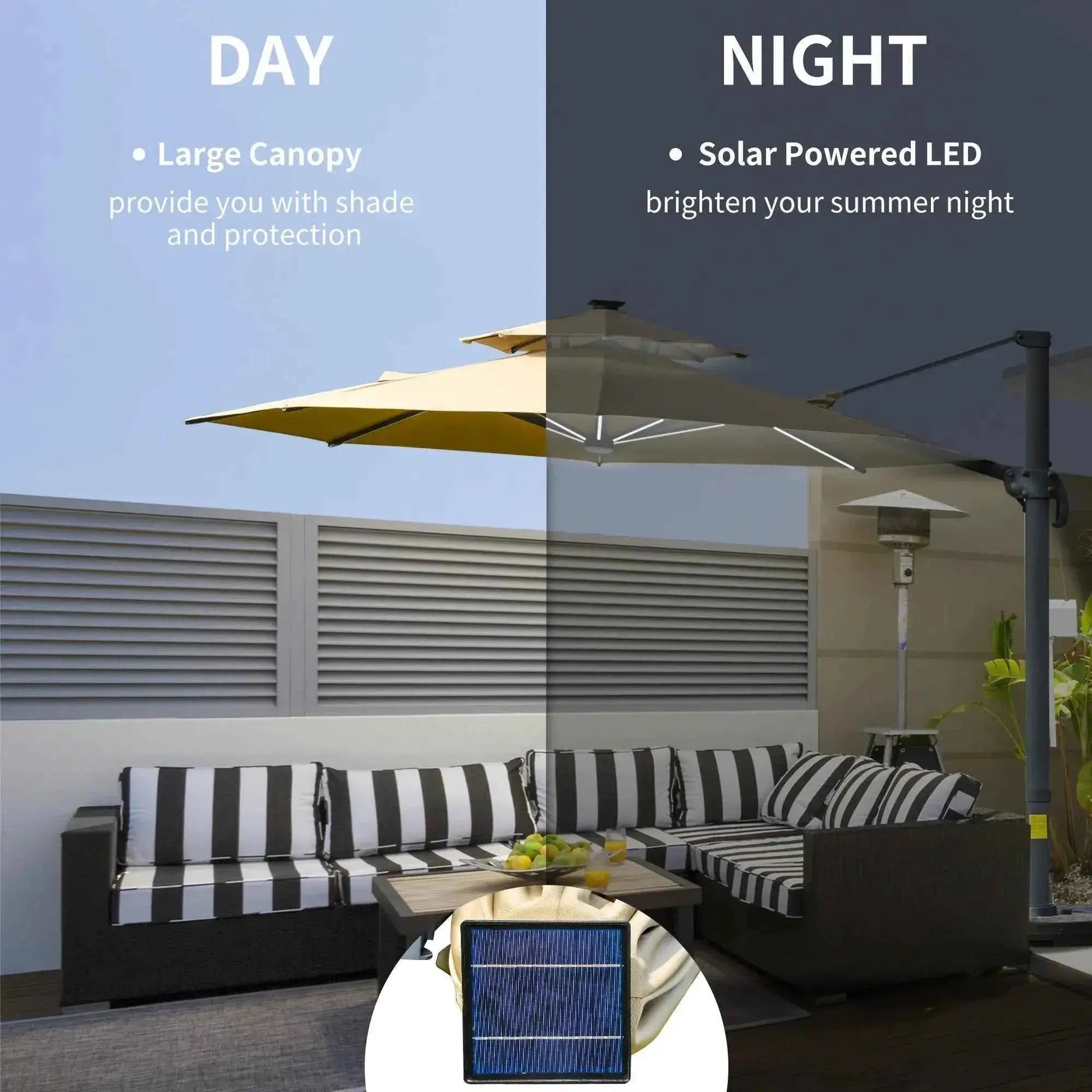 Outsunny 3m Cantilever Parasol – Solar Lights, Power Bank, 360° Spin | 84D-109V01