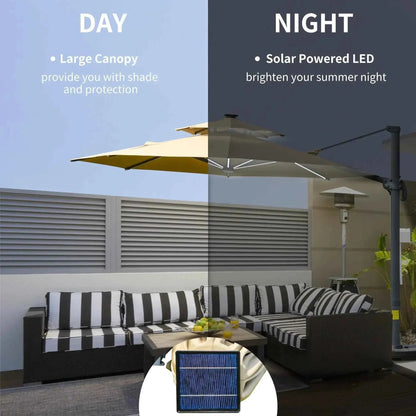 Outsunny 3m Cantilever Parasol – Solar Lights, Power Bank, 360° Spin | 84D-109V01