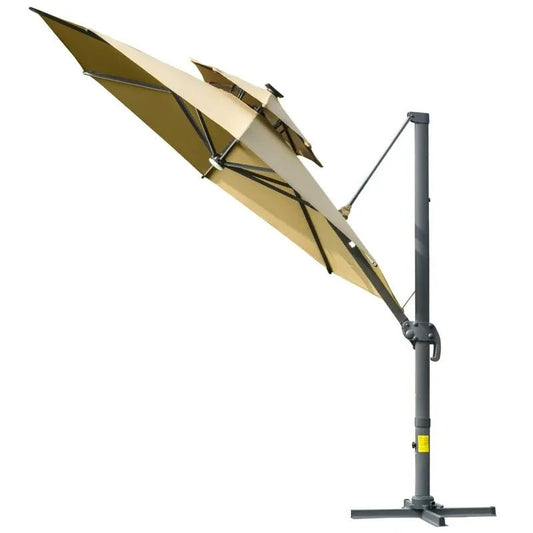 Outsunny 3m Cantilever Parasol – Solar Lights, Power Bank, 360° Spin | 84D - 109V01 - Furniture, Lighting & Decor