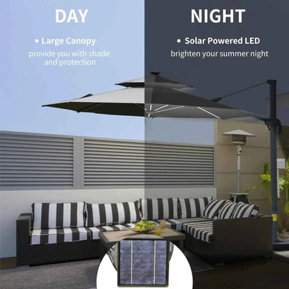 Outsunny 3m Cantilever Parasol – Solar Lights, Power Bank, 360° Spin | 84D-109V01CG