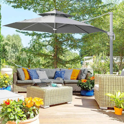 Outsunny 3m Cantilever Parasol – Solar Lights, Power Bank, 360° Spin | 84D-109V01CG