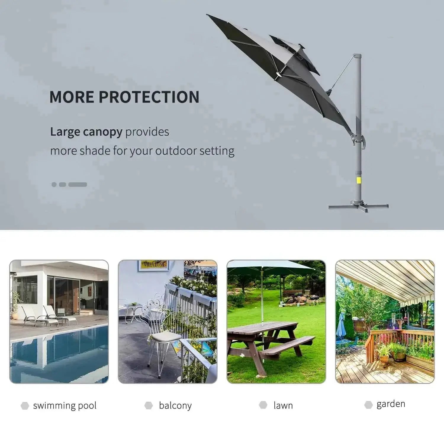 Outsunny 3m Cantilever Parasol – Solar Lights, Power Bank, 360° Spin | 84D-109V01CG