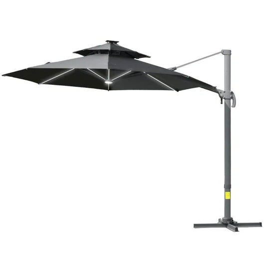 Outsunny 3m Cantilever Parasol – Solar Lights, Power Bank, 360° Spin | 84D - 109V01CG - Furniture, Lighting & Decor
