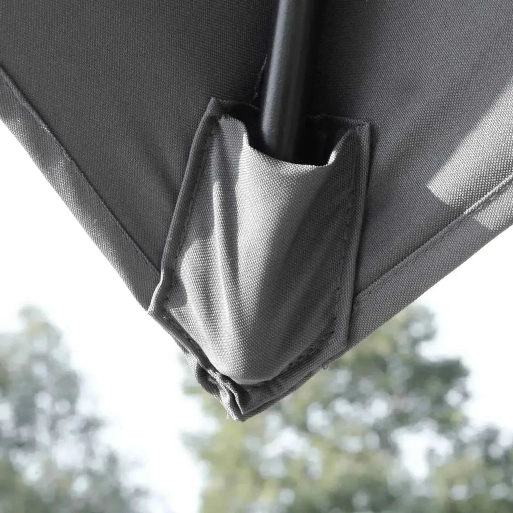 Dark gray fabric corner of outsunny 3m large square cantilever parasol with reinforced stitching and pole pocket