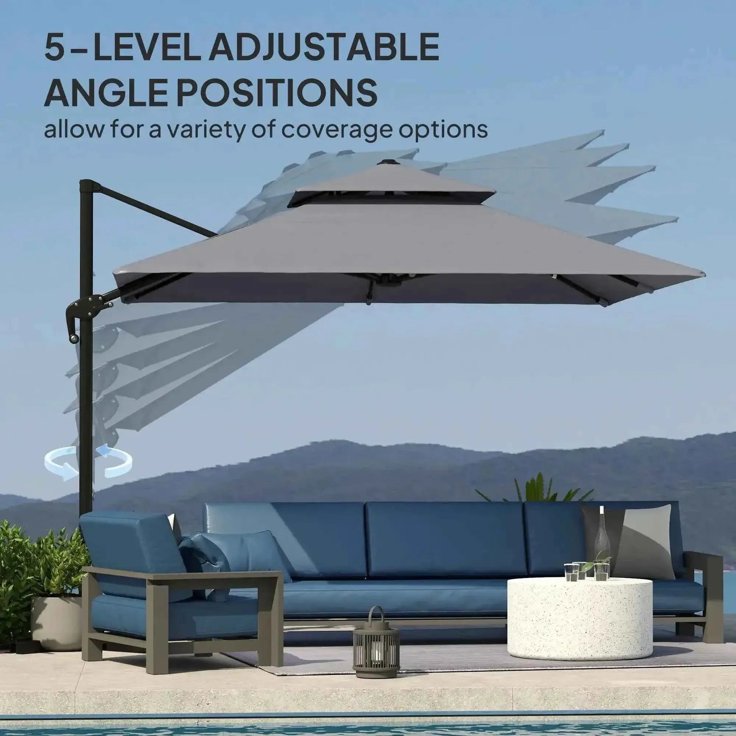 Outsunny 3m Large Square Cantilever Parasol - Light Grey | 84D-073V02LG
